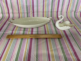 Lenox Ivory With 24k  Gold Trim 5 Inch Swan And 11.25 Inch Trinket Tray