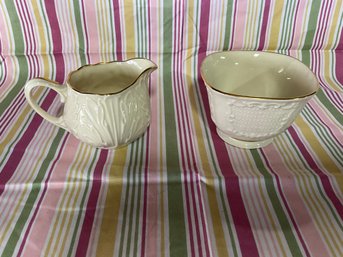 Lenox Ivory With Gold Trim, Open Sugar Bowl And Creamer