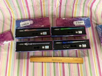 4 Crystal Glass Dip Pen Set: Signature Pen, Calligraphy Pen, Glass Dip Pen, New In Box