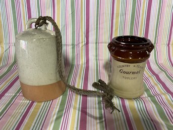 Vintage 7 Inch Ceramic Garden Bell And 5 Inch Country Kitchen Gourmet Toolery Utensil Holder