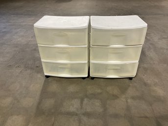 2 Plastic 3 Drawer Storage Chests On Wheels