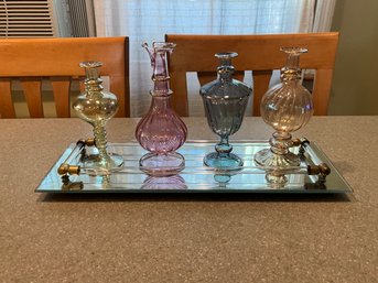 Davco Egyptian Hand Blown Glass Glass Perfume Bottles With Vanity Tray