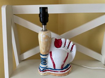 Vintage Hand Painted Baseball Kids Room, Table, Lamp, Baseball Bed, And Glove