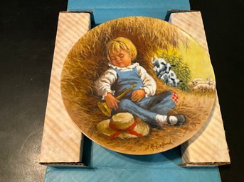 Vintage Reco Porcelain Decorative Plate Little Boy Blue Mother Goose Signed By John Mc Clelland