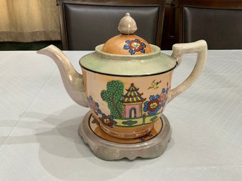 Vintage Seiei & Co Hand Painted Gold Teapot And Trivet