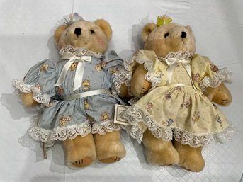 Set Of Vintage Two Country Cozies Original Plus Teddy Bears 12 Inch With Tags