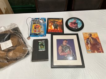 Collector Lot The Rock Signed Photo Clock Blanket Book Cards Necklace Comic Book Action Figure And More