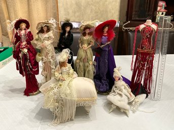 Lot Of 8 Assorted Vintage Tassel Dolls And Jewelry Stand