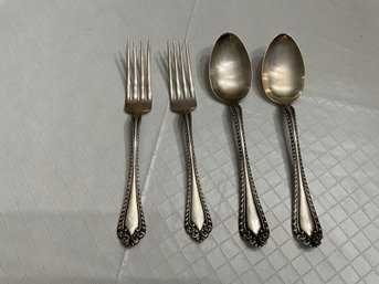 4 Pcs Vintage Sterling Silver Flatware Silverware 2 TableSpoons  2 Dinner Forks