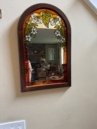 Vintage Arched Faux Stained Glass Mirror 14x21