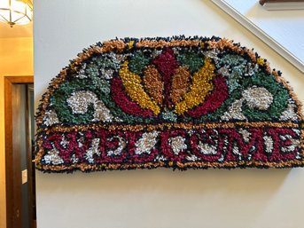 Vintage Half-Round Welcome Hook Rug Wall Art 35x16 Inch