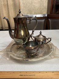 Vintage International Silver Co 4 Piece Tea Coffee Set Tray Never Opened