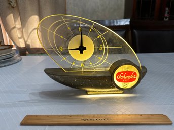 Vintage Schaefer Beer 3-D Mid Century Modern Style Advertising Light Up Sign And Clock #615