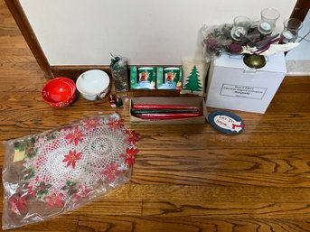 Lot Of Assorted Christmas Decor, Collectible Musical Winnie The Pooh Mugs, New And Vox, Angel Candle Cente