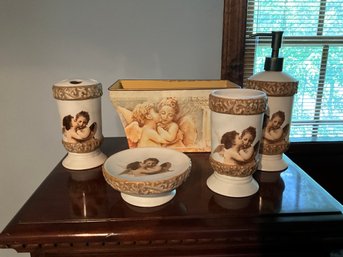 Vintage Pretty 5 Piece Cherub Bathroom Set