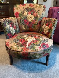 27 X 30 X 26 Rose Floral Lounge Chair With Arms Needs Reupholstering