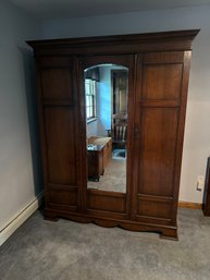 Gorgeous Antique Solid Wood 1930s Armoire Closet Wardrobe Mirror Door Very Large And Heavy