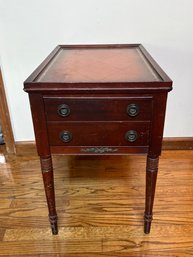 24x16x24 Antique Mahogany Leather Top One Drawer End Table Condition Issues