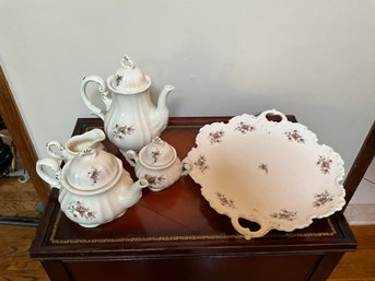 Antique Tea,p Set 2 Teapots, Covered Sugar Bowl, Creamer, And Serving Tray