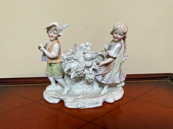 Vintage Corain Germany Hand Painted Bisque Porcelain Figurine Planter