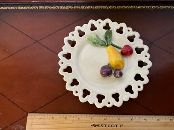 White Ceramic Red APPLIED 3D Fruit  LACY Open Edge Plate Doreen Of California