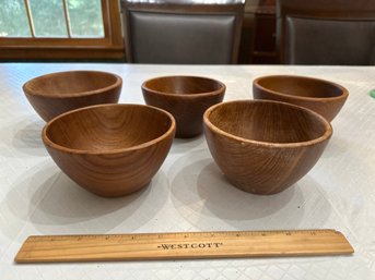 Vintage Set Of 5 Teak Wood Small Salad Bowls Made In Thailand