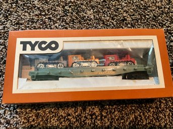 Tyco Ho Skid Flat Car W/3 Tractors Western Maryland- Brown Box