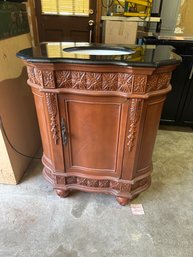 33x25x31 Inch 1 Door Chest Bathroom Vanity Sink Cabinet Brown Finish With Black Marble