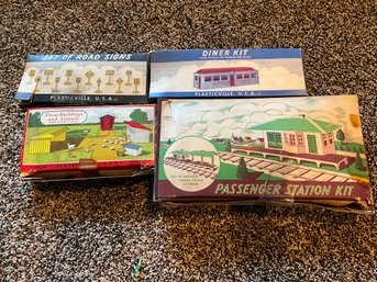 Lot Of PlasticVille Train, Village, Accessories, Diner, Kit, Set Of Road Signs, Farm Buildings And Animals