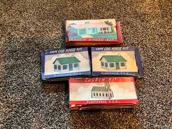 Plasticville Train Village Homes - Houses And Church To Cape Cod House Kits, Church Kit, And Ranch House Kit