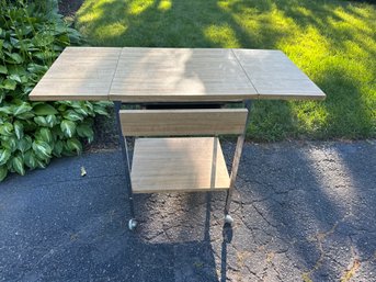 Vintage Drop Leaf One-Drawer Kitchen Cart On Casters Needs Some TLC