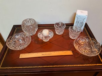 Beautiful Lot Of Assorted Cut Glass And Crystal Candleholders, Trinket Bowls Vase And More Some New