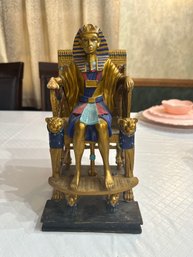 Egyptian King Tut Statue - Art Deco Egypt Golden Chair Exotic Egypt Pharaoh Figurine Repaired