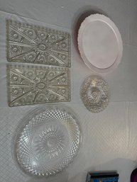 MCM Vintage Plastic, Cut Glass Look Serving/Vanity Trays Lot, Boho