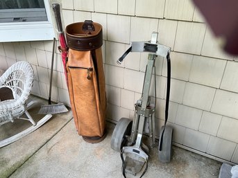 Vintage Butchart Nicholls Golf Bag With Umbrella And Dura Cart Golf Caddy