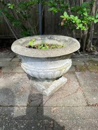 11 In Tall X 13 In Round Cement Planter Contains Dirt One Corner Is Chipped As Picture