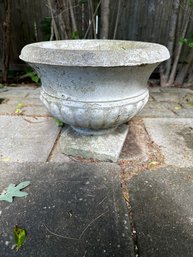 11 In Tall X 13 In Round Cement Planter Contains Dirt One Corner Is Chipped As Picture