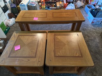 Vintage Solid Wood Console Table And Two End Tables Matching Set