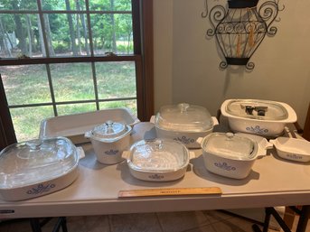 Large Lot Of Vintage Corning Ware Cornflower Blue Casserole Baking Dishes, One Chip As Pictured