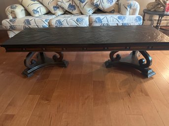 Vintage Oversized Coffee Table With Slate Style Top Heavy