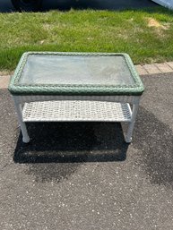 16 1/2 X 28 X 17 Inch Glass Top Wicker Table Great For Just About Anything Indoor Or Out In Nice Condition