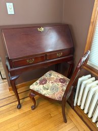 Vintage Jasper Mahogany Secretary Desk And Upholstered Chair