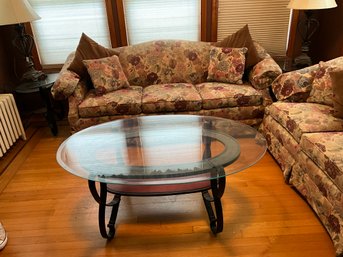 Raymour And Flanigan Glass Coffee Table And 2 Matching End Tables