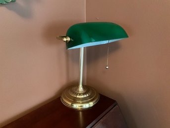 Vintage Bankers Desk Lamp With Cased Green Glass Shade And Brass Column