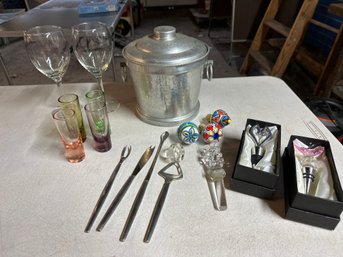 Bar Wine Liquor Lot Glasses Stoppers Ice Bucket Bar Utensils