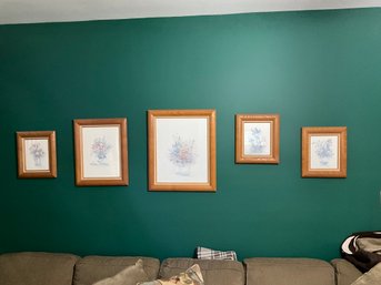 Set Of 5 Custom Framed MARY VINCENT BERTRAND Watercolor Prints Signed And Numbered