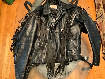 Park V Vintage Biker Leather Fringe Jacket Size 46