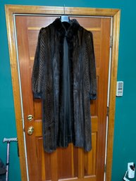 Vintage Mink Coat Herringbone Designed Pattern Brown Black Size M Needs Repair