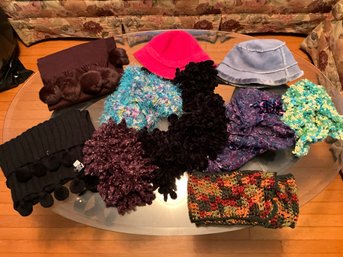 Large Lot Of Fun, Funky, Scarves, Scarf, And Hat Lot