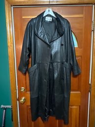 Vintage Donna Pelle Long Leather Trench Coat Size M